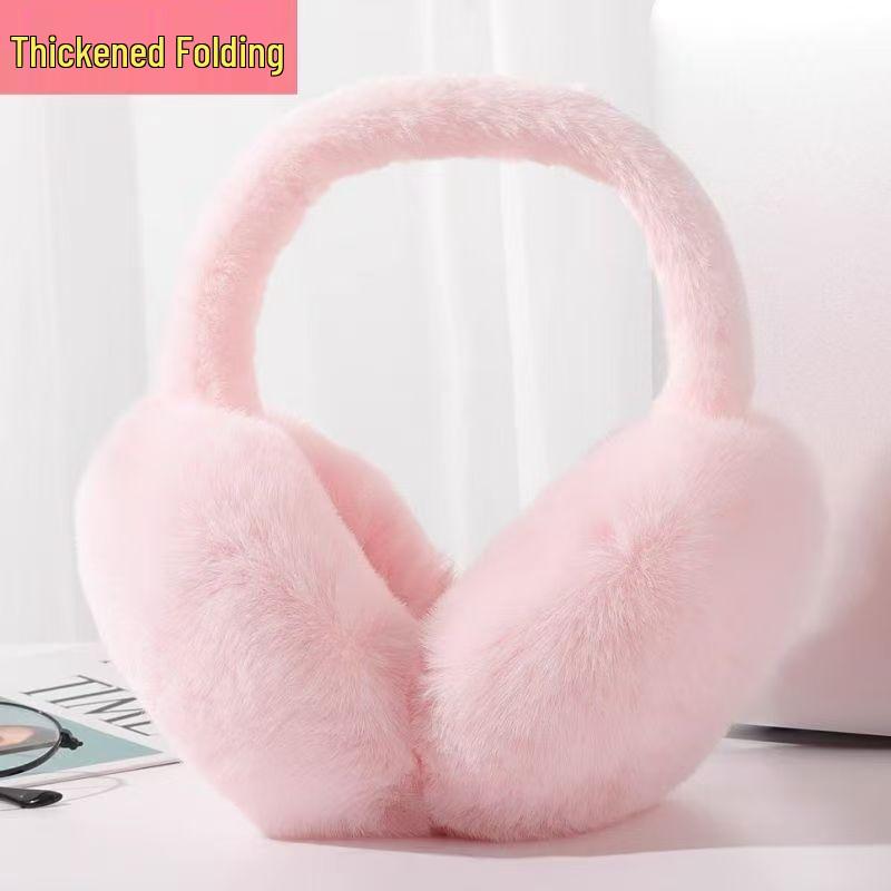 Cute Faux Rabbit Fur Foldable Ear Muffs for Women - Plush, Thickened, and Warm Earmuffs for Autumn and Winter.