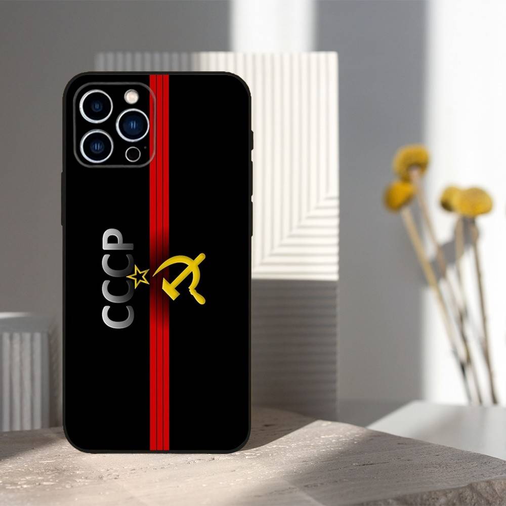 Russian USSR Banner Phone Case For iPhone 16,15,14,13,12,11 Plus,Pro Max,XS,X,XR,SE,Mini,8,7,Soft Silicone Black Cover
