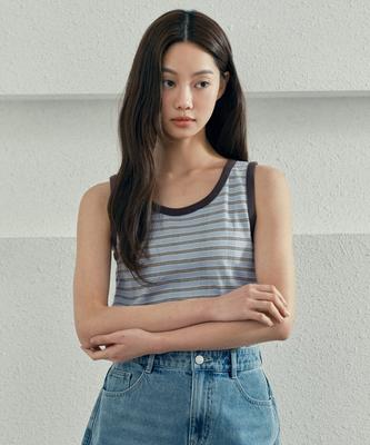 MIND BRIDGE WOMEN [W] Modified Ribbed Blue Striped Top