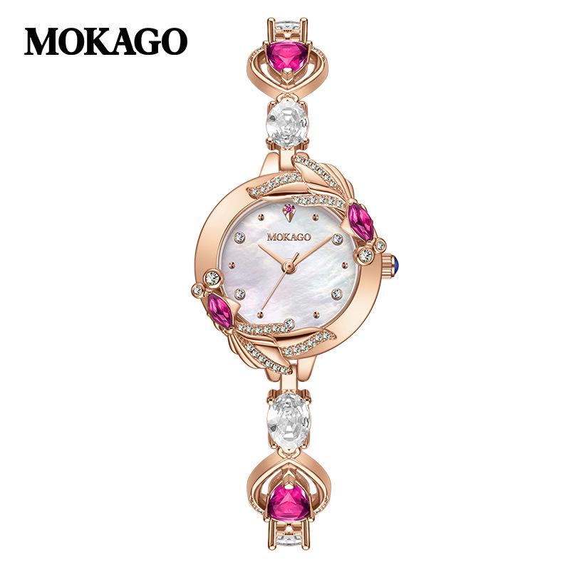 MOKAGO Elegant Quartz Bracelet Women s Watch with Crystal and Diamond Accents