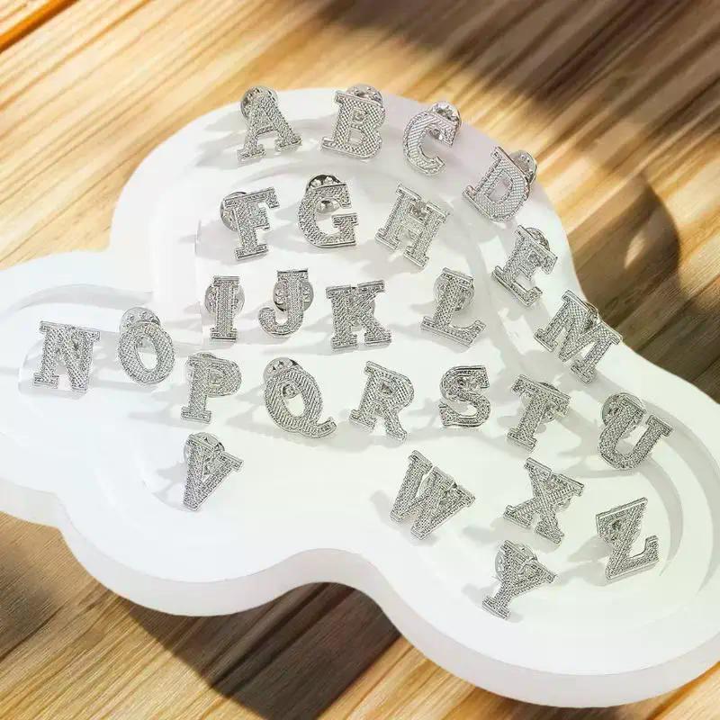 2PCS Initial A To Z 26 Letters Pin Silver Color Fashion Metal Alphabet Women Men Suit Collar Lapel Brooch Pin Accessories