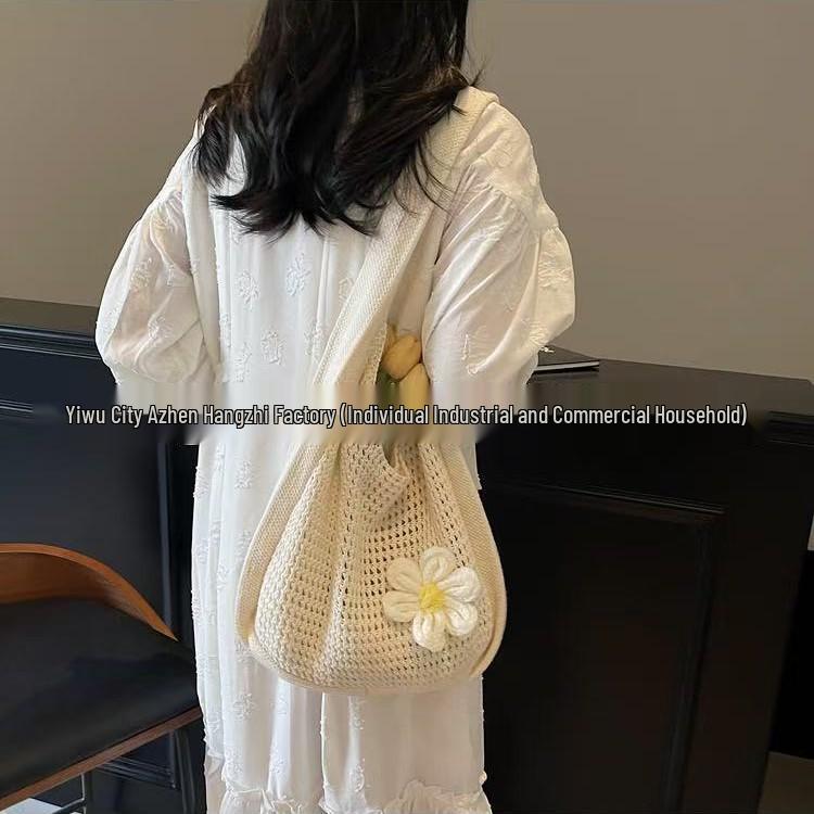 Korean Chic Crochet Mesh Shoulder Bag – Women’s Hand-Knitted Large Tote for Summer Beach