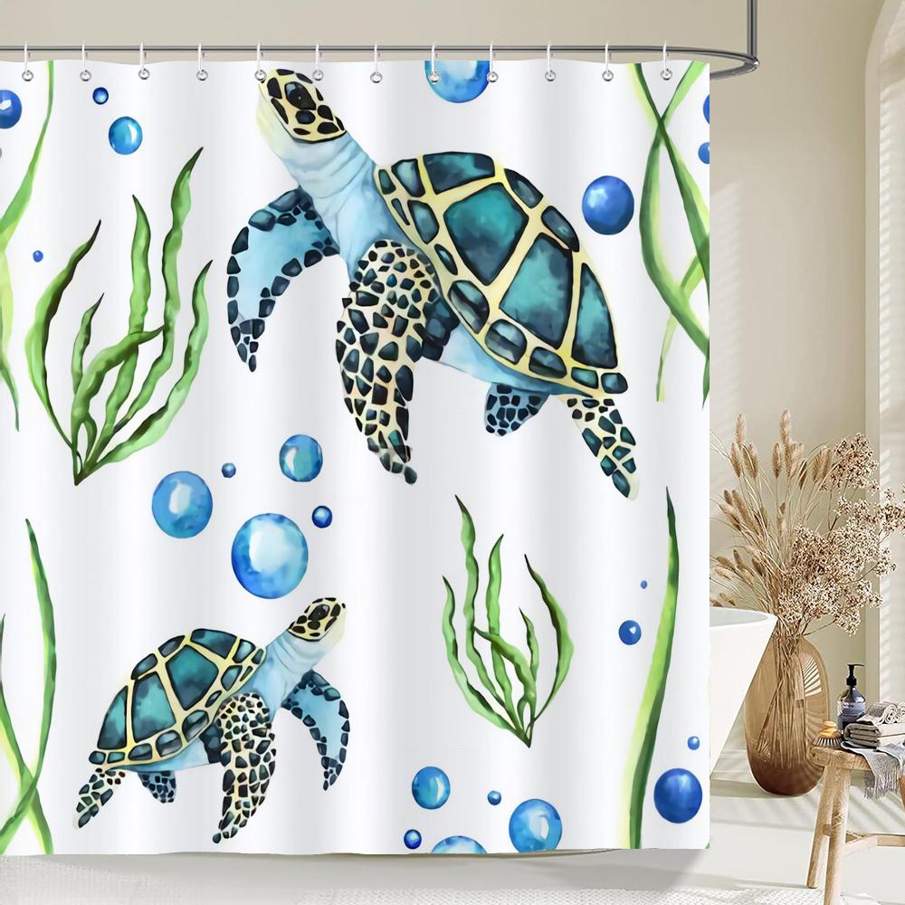 1 Pack Cartoon Turtle,Dolphin,Whale Printing Shower Curtain Partition Bathroom Curtain With Hooks Home Decorative Curtain