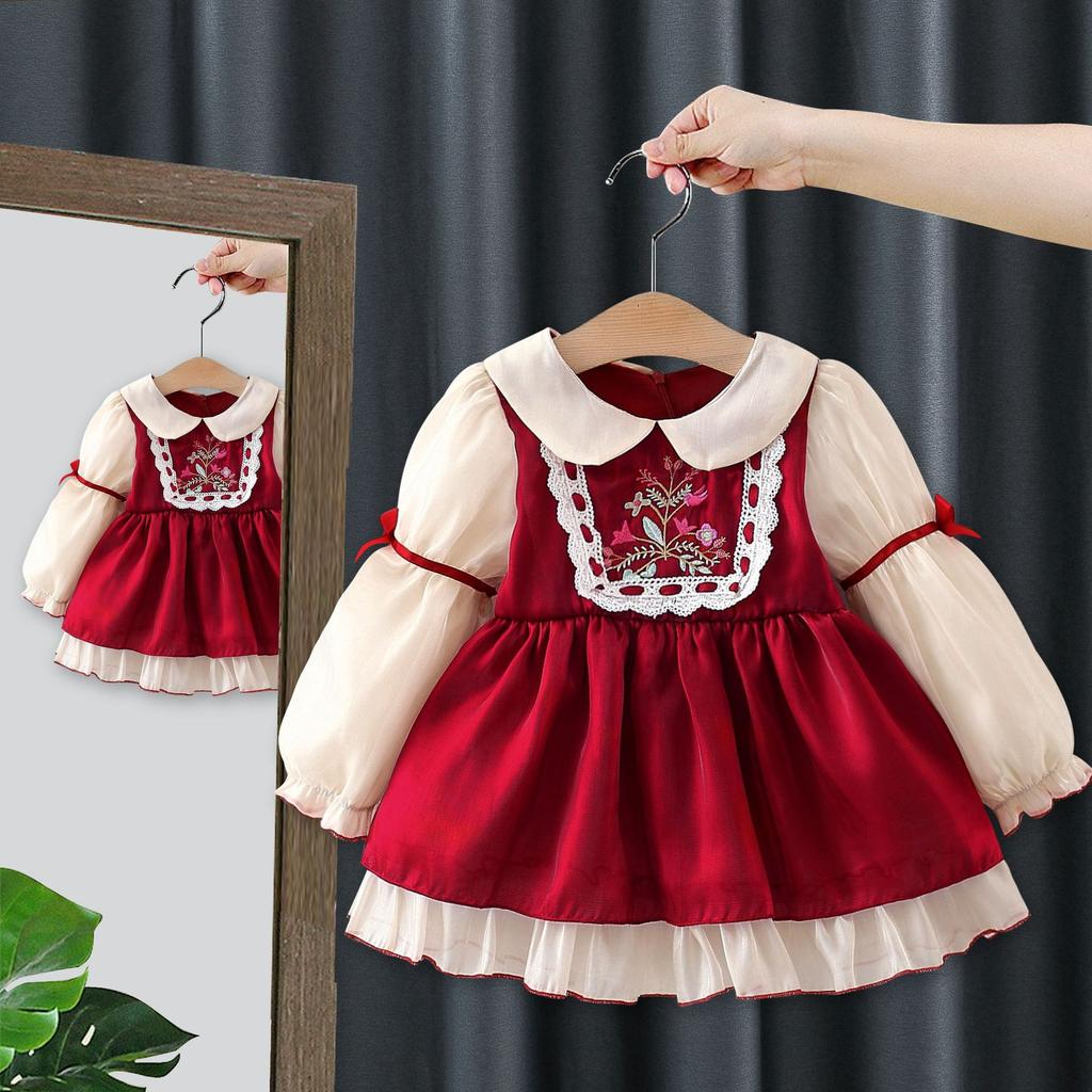 Φόρεμα Κοριτσιού Φθινόπωρο Φόρεμα Πριγκίπισσας Κοριτσιού Παιδικό Φόρεμα Μανίκι Μακρύ Δαντέλα