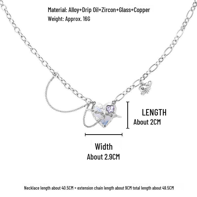 Blue & White Gradient Crushed Ice Heart Necklace - Women's Light Luxury Niche Clavicle Chain, Cool Original Design.
