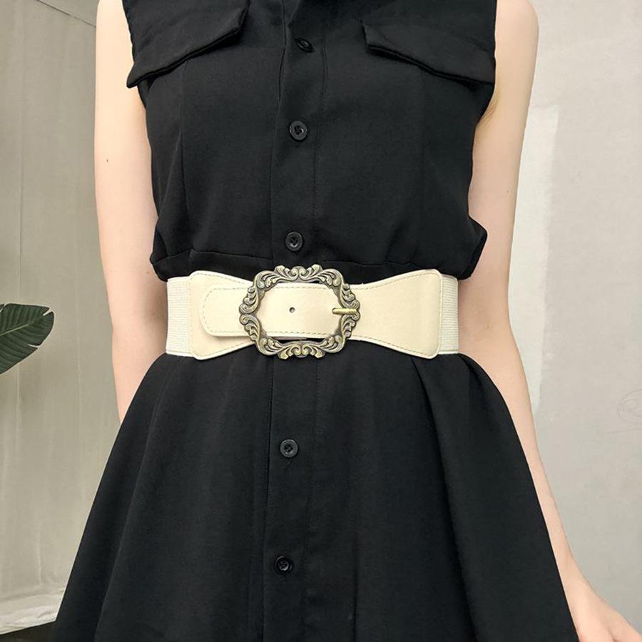 Hong Kong Style Retro Leather Elastic Belt: Versatile, Exquisite, and Elegant Waist Ornament for Dresses