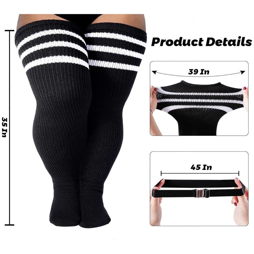 1 [Air Plus Size Womens Thigh High Socks For Thick Thighs- Extra Long Striped Thick Over The Knee Socks- Leg Warmer Boot Socks