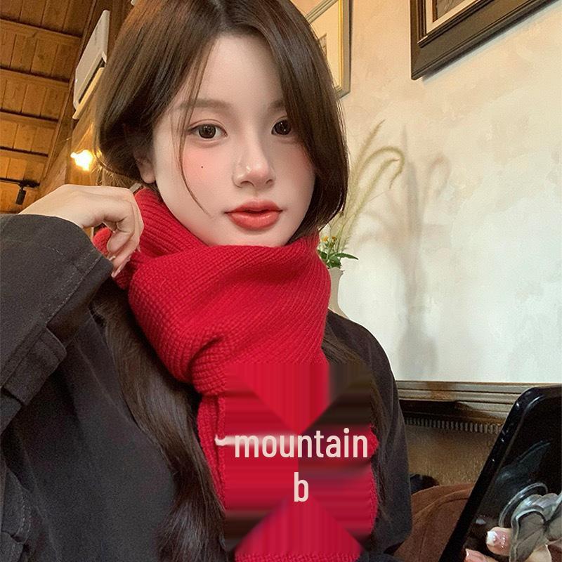 Women's Red Knitted Scarf - Festive New Year and Christmas Style, Long Winter Shawl and Versatile Neck Warmer