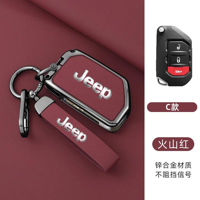 For Jeep Metal Leather 2 3 4 Buttons Car Flip Key Case Cover For Jeep Gladiator JT Sahara JLU Wrangler JL Rubicon 2018 2019 A