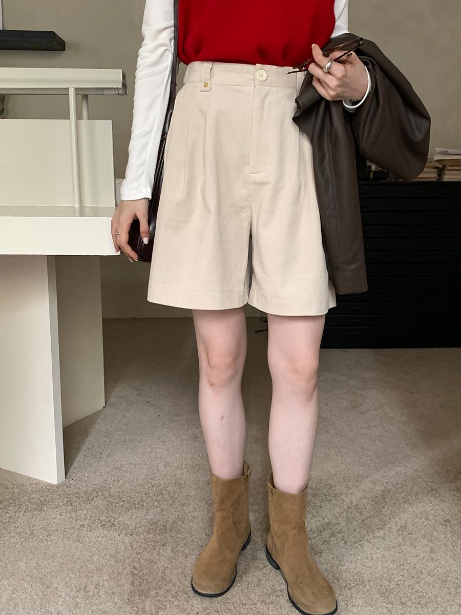 Vision Women s High-Waisted Corduroy Wide-Leg Shorts, Spring 2026 Korean Style. Medium