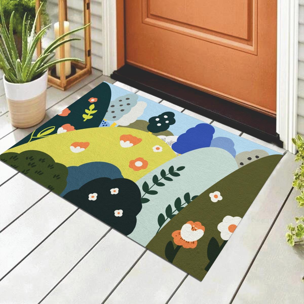 

Маленький ковер со свежими растениями и цветами для вечеринки, гостиной, дивана, спальни, прикроватный, для кабинета, коврик для входной двери, нескользящий, с мультяшным декором 40x60cm