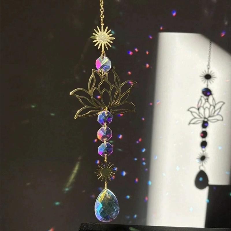 Lotus Shaped Crystal Sun Catcher Hanging Glass Rainbow Prism for Outdoor Garden Window Home Decor Housewarming Gift