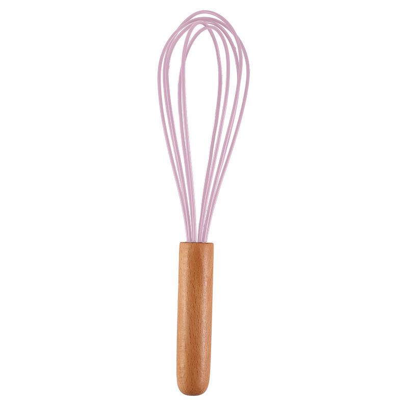 1pc silicone egg beater 10-inch wooden handle manual cake creamer and noodle mixer baking tool