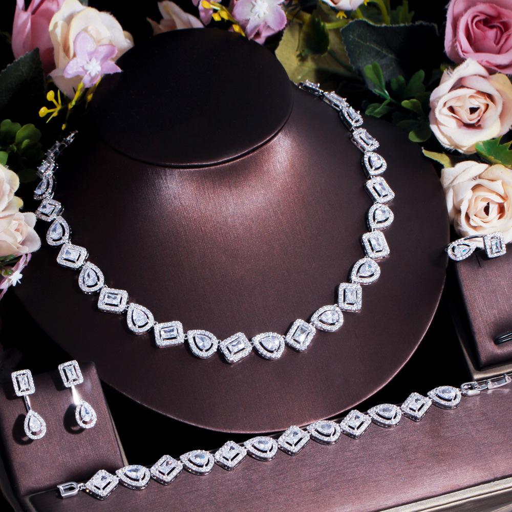 Exquisite Popular Bridal Zircon Chain, Necklace, Bracelet, Earrings, Ring, Four-Piece Set, Wedding Dress Accessories.