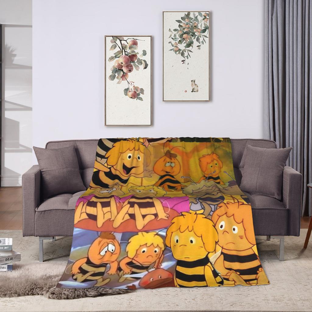 Maya The Bee Blanket  Decorative Flannel Throw Blanket For Couch Chair Soft Warm Custom DIY Quality Bedspread Gift