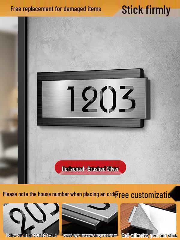 

Будинковий номерний знак з нержавіючої сталі зі щіткою, сріблястий