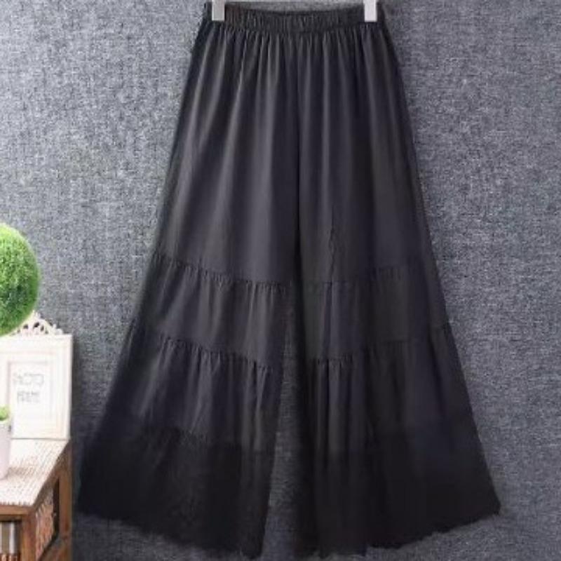 Sweet and Fresh Cropped Pants In Spring and Summer, Loose Oversized Embroidered Patchwork Lace Solid Color Micro Flared Pants