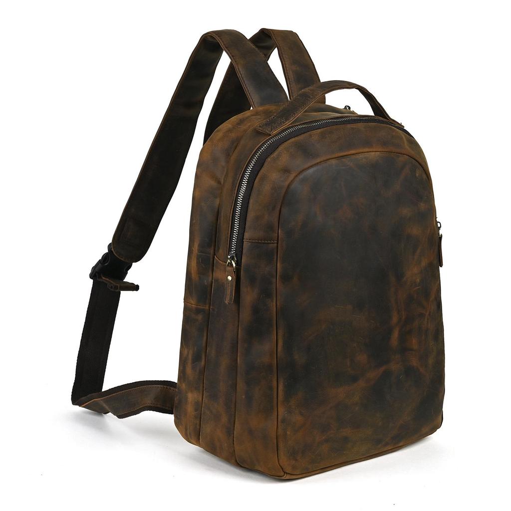 Crazy Horse Leather 14-Inch Retro Men's Backpack Laptop Bag