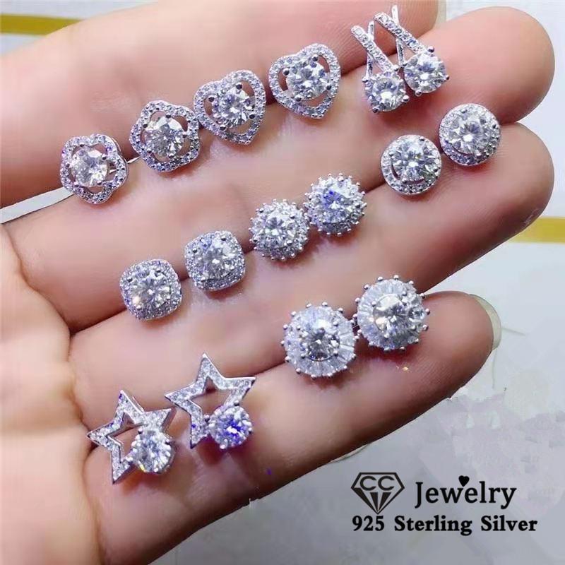 CC Stud Earrings for Women Ladies 925 Silver Needle Fine Jewelry Hot Cubic Zircon Ear Brincos Wholesale Accessories