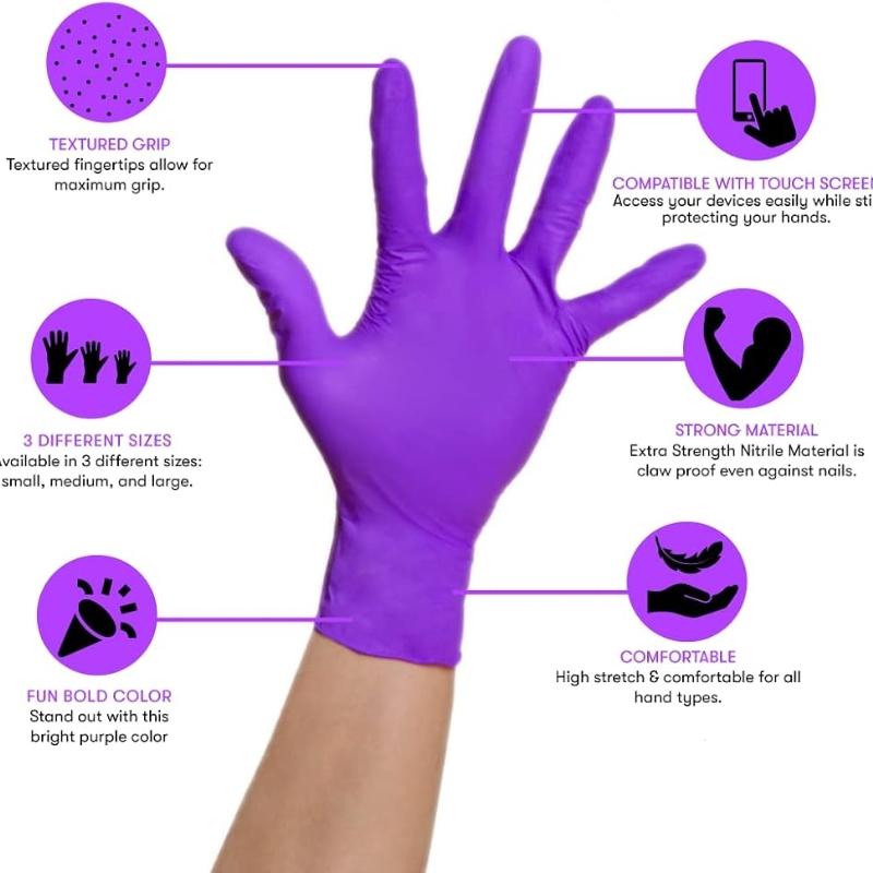 20/50/100PCS Purple Disposable Nitrile Gloves Waterproof Non-Slip Glove for Work Kitchen Household Cleaning Beauty Salon Haircut