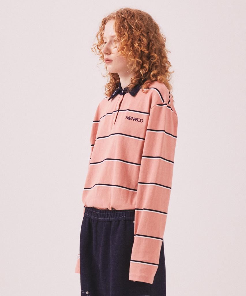 Minasu Mns Striped Cotton Collar T Shirt_Pink