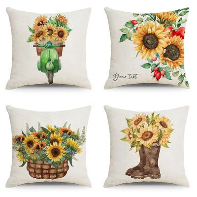 New Spring Flower Linen Pillow Case Sunflower Car Flower Basket Pastoral Style Pillow Case Premium Durable Quality