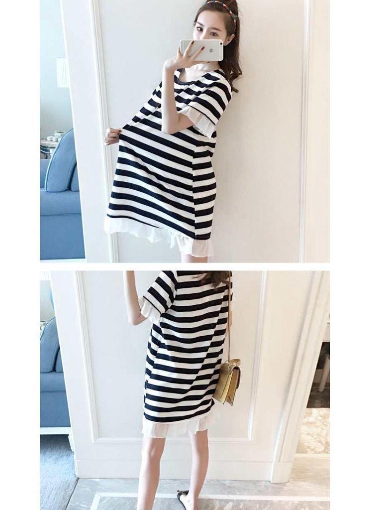 Maternity A-Line Striped Summer Dress: Loose, Short-Sleeved, Mid-Length, Plus Size