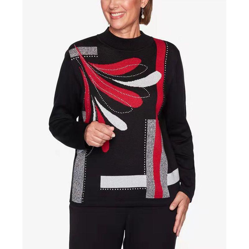 

Fall Sunshine House Export European and American plus Size Women s Clothes Mid round Neck Print Bead Long Sleeve Sweater Slimming Sweater Black Bust size 148-154