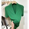 Threaded Fashion V-neck Short-sleeved T-shirt Women's Summer New Slim-fit Half-sleeved T-shirt Top