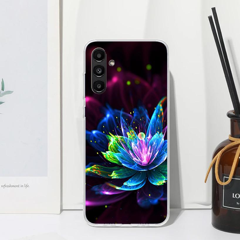 Lotus Blue White Flowers Phone Case For Samsung Galaxy A17 A37 A57 A16 A26 A36 A56 A15 A25 A35 A55 A14 A24 A34 A54 A13 A23 A33 A