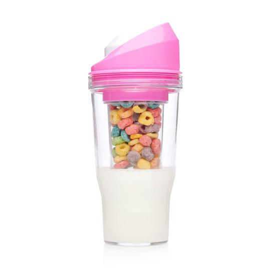 Portable Cereal Cup Plastic Milk And Cereal Travel Cup To-go Cereal Container No Spoon or Bowl Needed for Kids Adults Breakfast On The Go