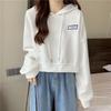 Women's Hooded Pullover Hoodie Loose Fit Solid Casual Spring Fall Waffle Knit Cropped Tops
