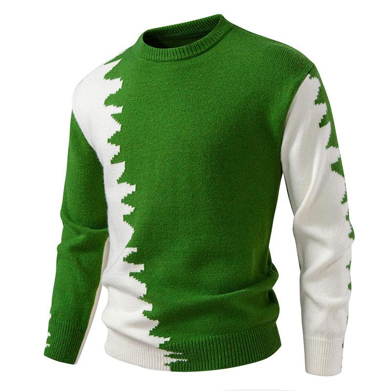 2025 Autumn Winter Sweater for Men's New Casual Color-blocking Round Neck Long-sleeved Sweater Base Shirt