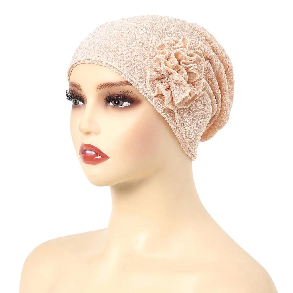 2025 New Muslim Fashion Flowers Turban Cap Women Hijab Islamic Chemo Cap Head Scarf Ladies Head Wrap Cover Hijab Scarf