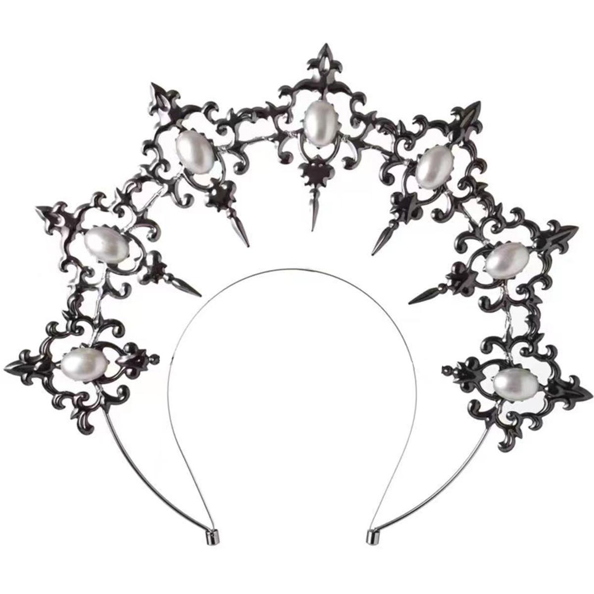 

Women Crown Headpiece Wedding Headwear Cosplay Girls Metal Halloween Carnival Party Headband Costume Props Gifts черный белый