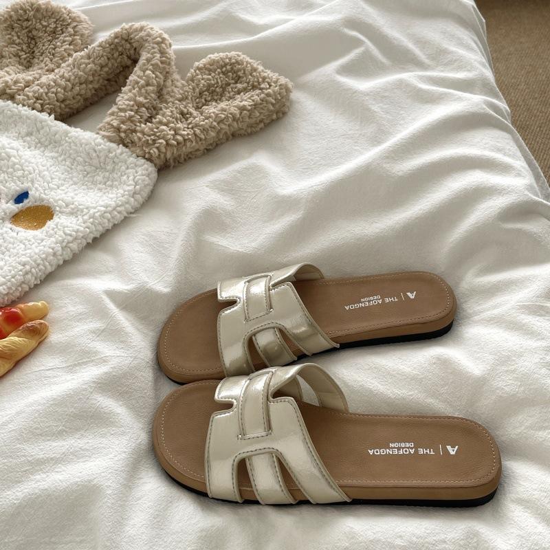 Weicher wachsartiger Urlaubsstil~! Lässige französische romantische im Sommer weichsohlige kühle Hausschuhe die Frauen tragen rutschfeste atmungsaktive Hausschuhe