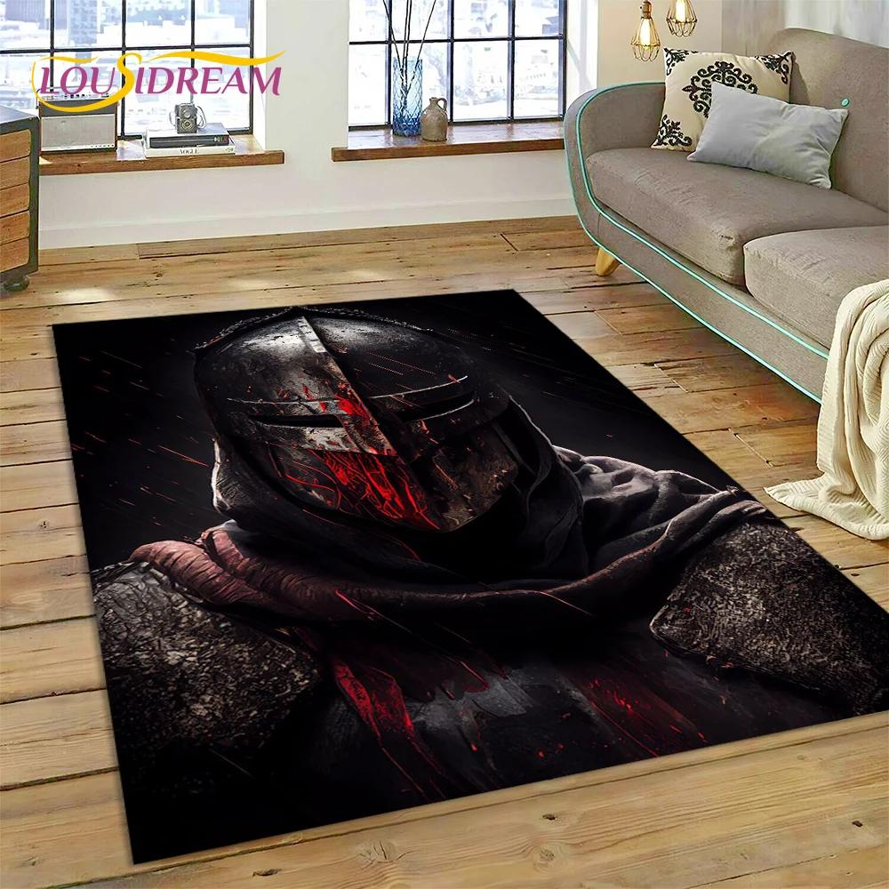 Cartoon 3D Crusaders Templar Black Knight  Carpet Rug for Home Living Room Bedroom Sofa Doormat Decor,Kids Area Rug Non-slip Mat