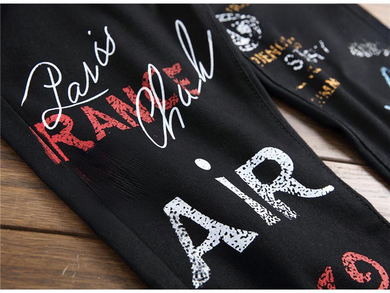 European and American Men's Elastic Straight-Leg Jeans with Print - Street Fashion Casual Pants