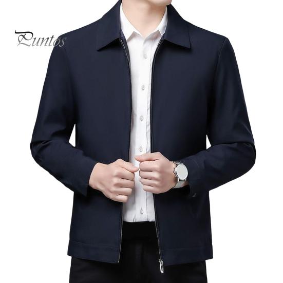 

Мужская куртка с лацканами, длинным рукавом, застежкой-молнией, пальто среднего возраста с боковыми карманами, однотонная повседневная куртка, верхняя одежда M