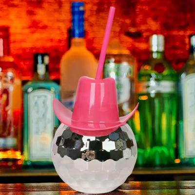 600ml Drinking Cup Food Grade Shiny Cowboy Hat Design 20oz Nightclub Bar Party Disco Ball