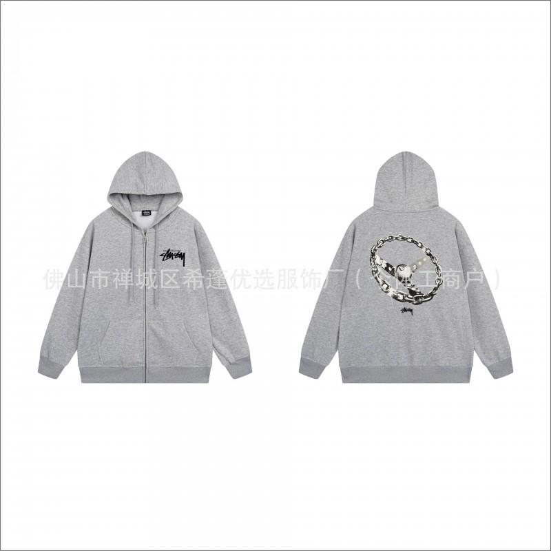 Hooded Zip-Up Sweatshirt Men Women Letter Print Loose Fit Casual Streetwear