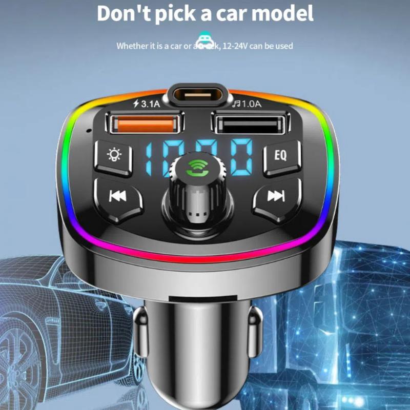 Hands-free Mp3 Music Player Fast Charging Cigarette Lighter Dual Usb Colorful Ambient Light Car Accessories Fm Transmitter