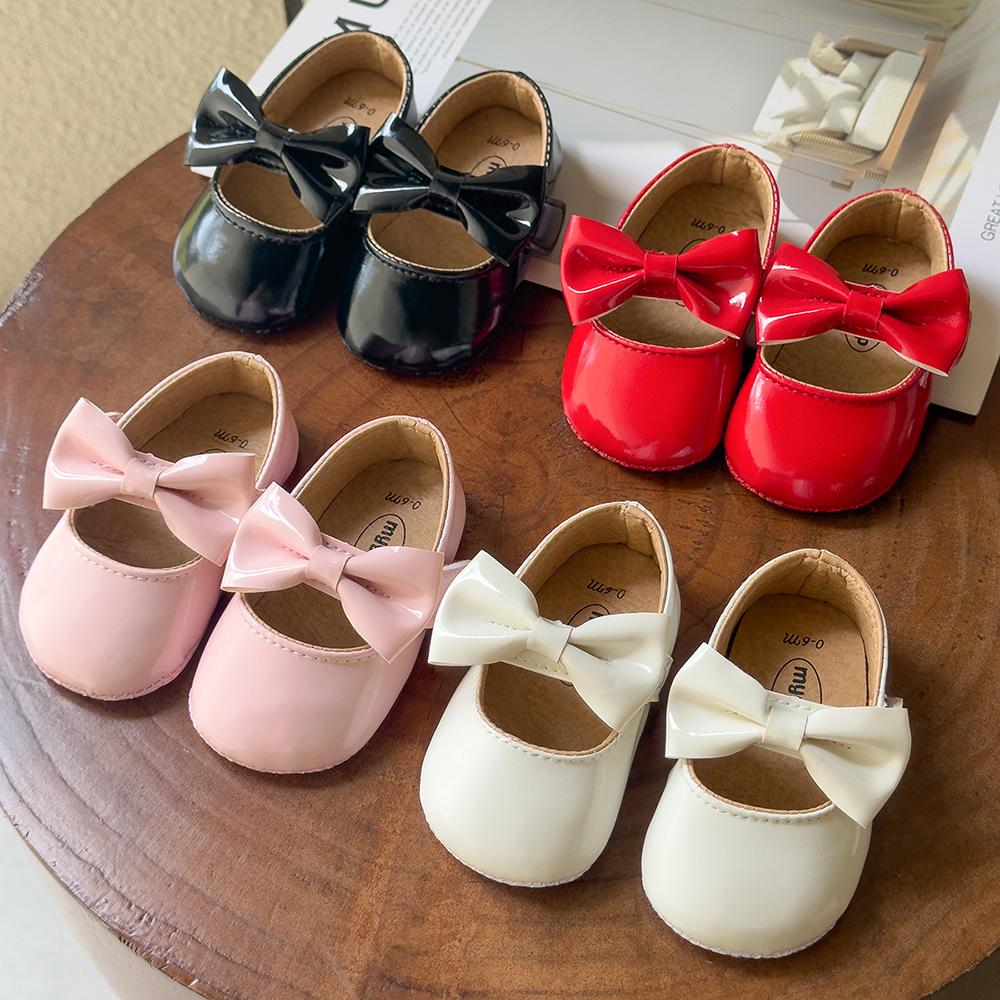 Newborn Baby Shoes Infant Girls Shoes PU Anti-slip Bowknot Classic Princess Dress Shoes Toddler First Walker Crib Shoe
