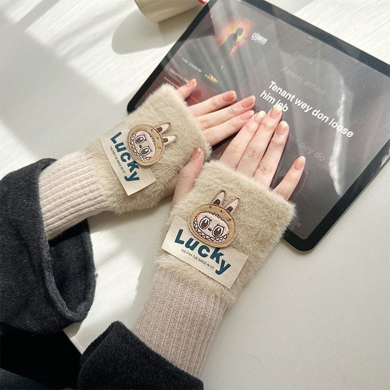 

Новые Модные Мультяшные Теплые Плюшевые Перчатки Лабу Удача Офисные Вязаные Напульсники Перчатки без Пальцев для Женщин One Size