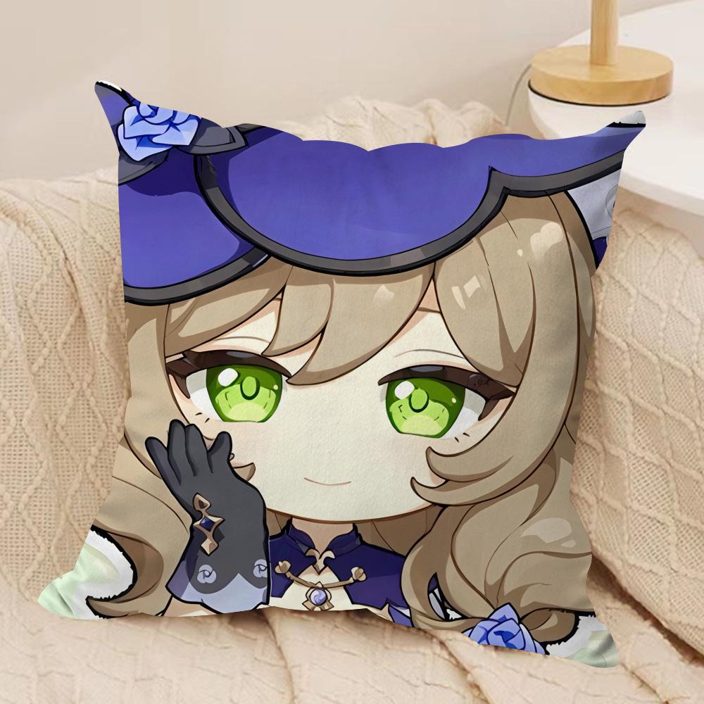 Lisa Cute Cute Genshin Impact Cushion Cover Silky Short Plush Invisible Zipper Dustproof Sofa Pillow Case For Home Decor