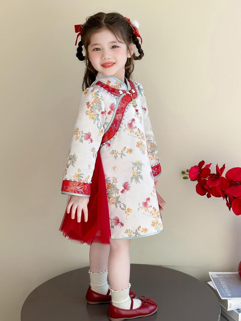 2025 Hanfu Kinder Cheongsam: Kleid im Feen-Stil für Mädchen für Frühling/Herbst
