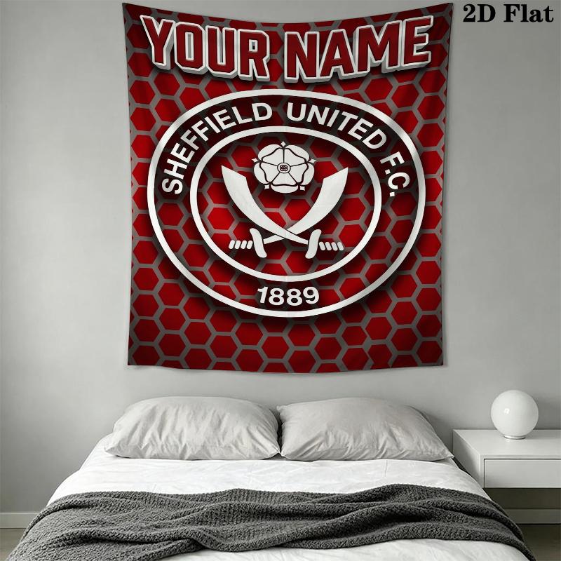 Custom Name Sheffield United FC Wall Tapestry Aesthetic Wall Hanging Printed Fabric Blanket Decorative Tapestries for Bedroom Living Room Home Decor