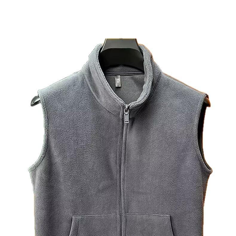 Men's Thick Berber Fleece Zipper Vest with Stand-Up Collar for Autumn/Winter