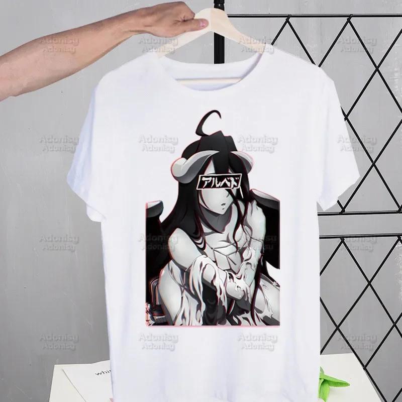 Overlord Anime Albedo T Shirts For Guys O-Neck Short Sleeve Ainz Ooal Gown Momonga T-shirt Regular Men Hip-Hop Tee Shirt