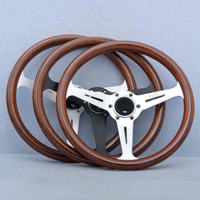 JDM 14inch 358mm Copy Wood Steering Wheel Black Silver Spoke JDM Universal Classic Sports Steering Wheel